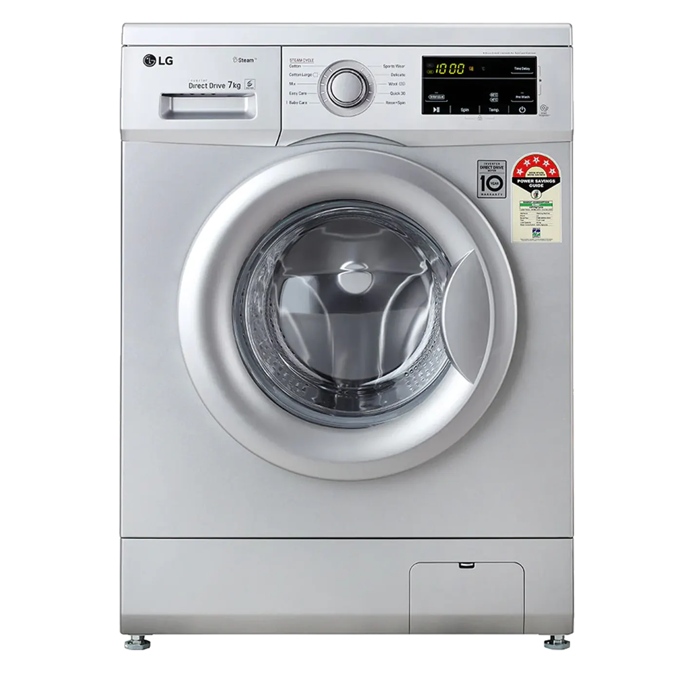 LG - 7.0 kg 5 Star Inverter Touch Control Fully-Automatic Front Load Washing Machine with Heater (FHM1207SDL, Silver, 6 Motion Direct Drive)