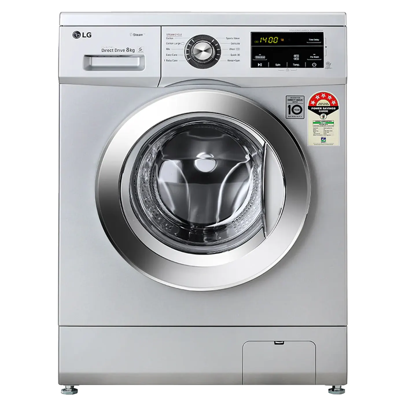 LG - 8.0 Kg 5 Star Inverter Touch Control Fully-Automatic Front Load Washing Machine with Heater(FHM1408BDL, Silver, 6 Motion Direct Drive)
