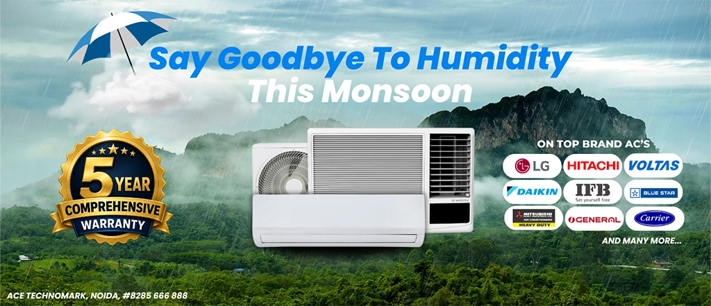 A graphic promoting humidity-free living during the monsoon season , ac offer