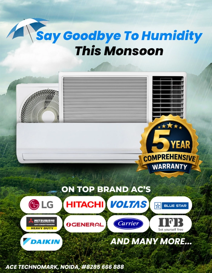 Promotional image for AC monsoon offer in Noida, highlighting relief from humidity during the rainy season.